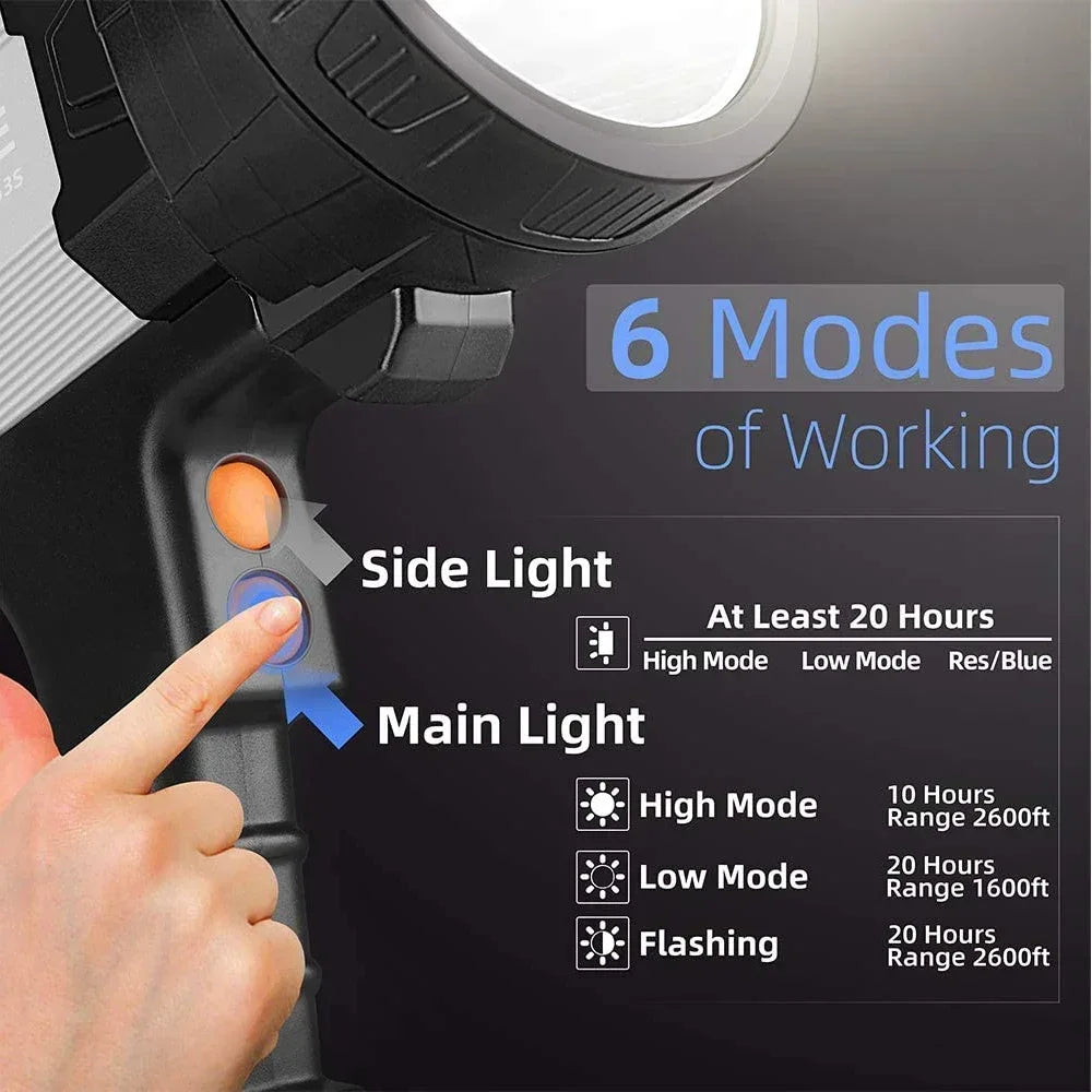 High Power Rechargeable Searchlight Powerful LED Work Light Spotlight Outdoor Flashlight Camping Lantern Torch Power Bank