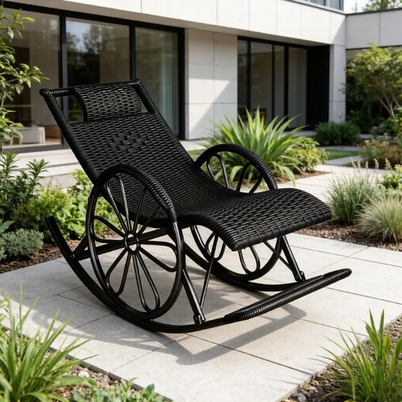 Adult Rattan Rocking Chair, Outdoor Leisure Recliner, Nap Swing Chair for Living Room Balcony Elderly Relaxation