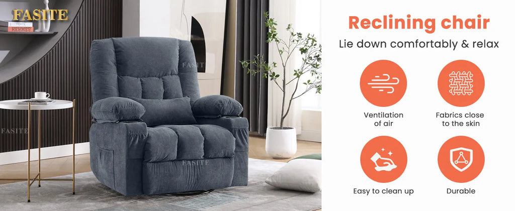 350 Pound Swivel 360° Rocking Massage Heating Recliner Sofa Chair in Anji Rocking Reclining Chair for Adults