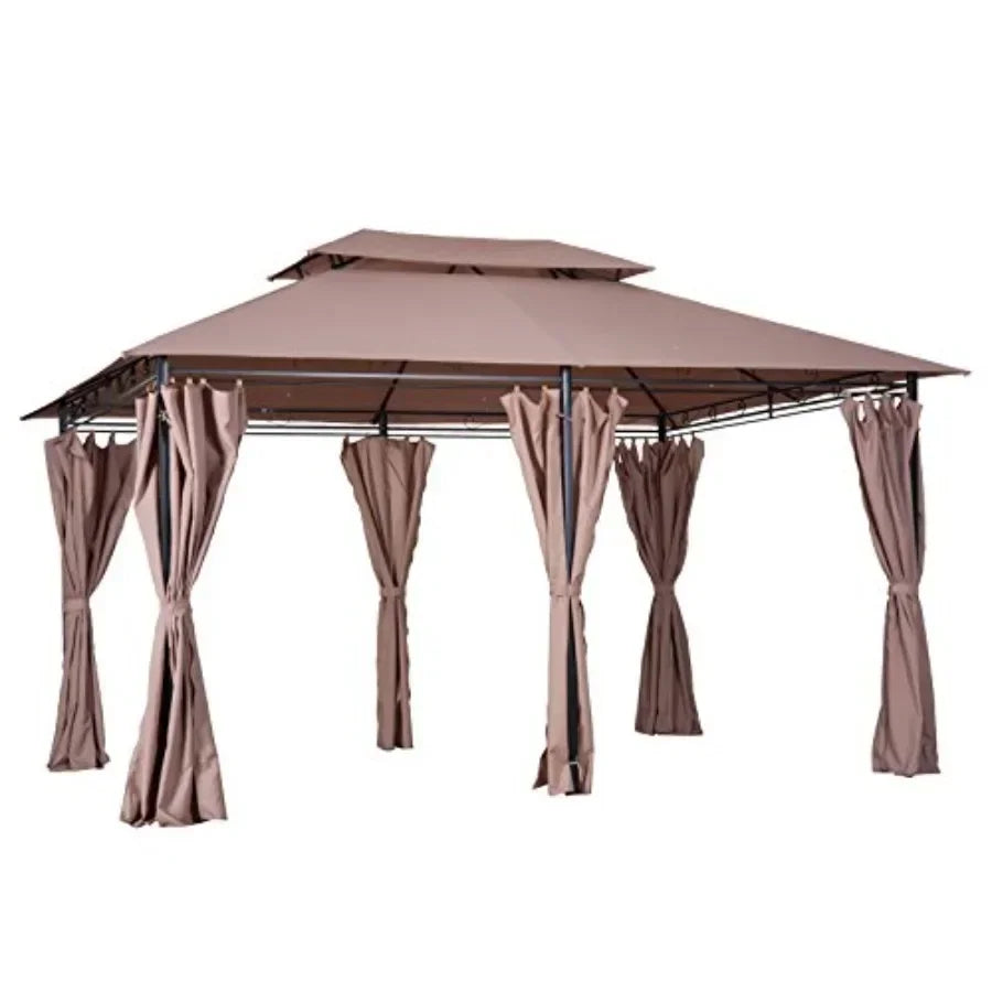10' x 13' Patio Gazebo Outdoor  Shelter with Curtains Vented Roof Steel Fe for Garden Lawn Backyard Deck