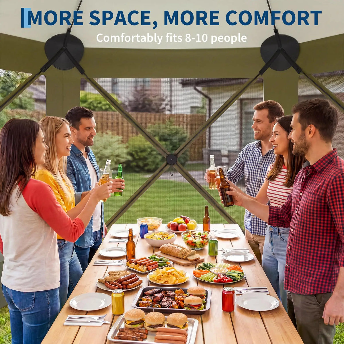 11x11FT Pop Up Gazebo Screen Tent, 6-Sided Mesh Canopy With Removable Wind Walls, One-Push Outdoor Shelter For Camping Party Patio