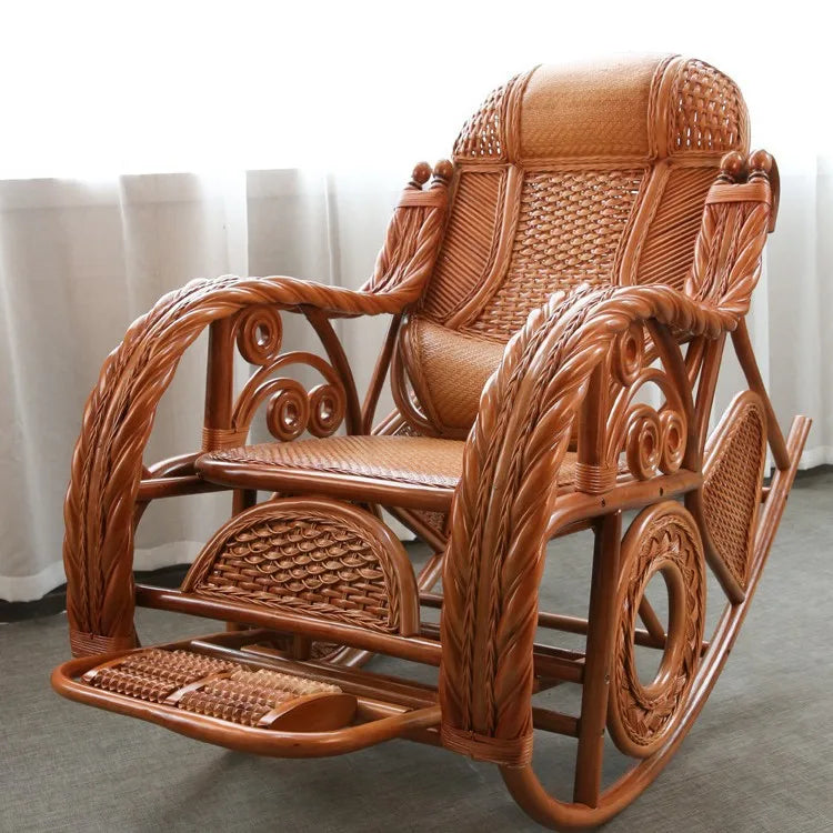 Rattan rocking chair Adult leisure recliner Natural rattan Xiao real rattan free chair Elderly solid wood new Chinese rocking ch