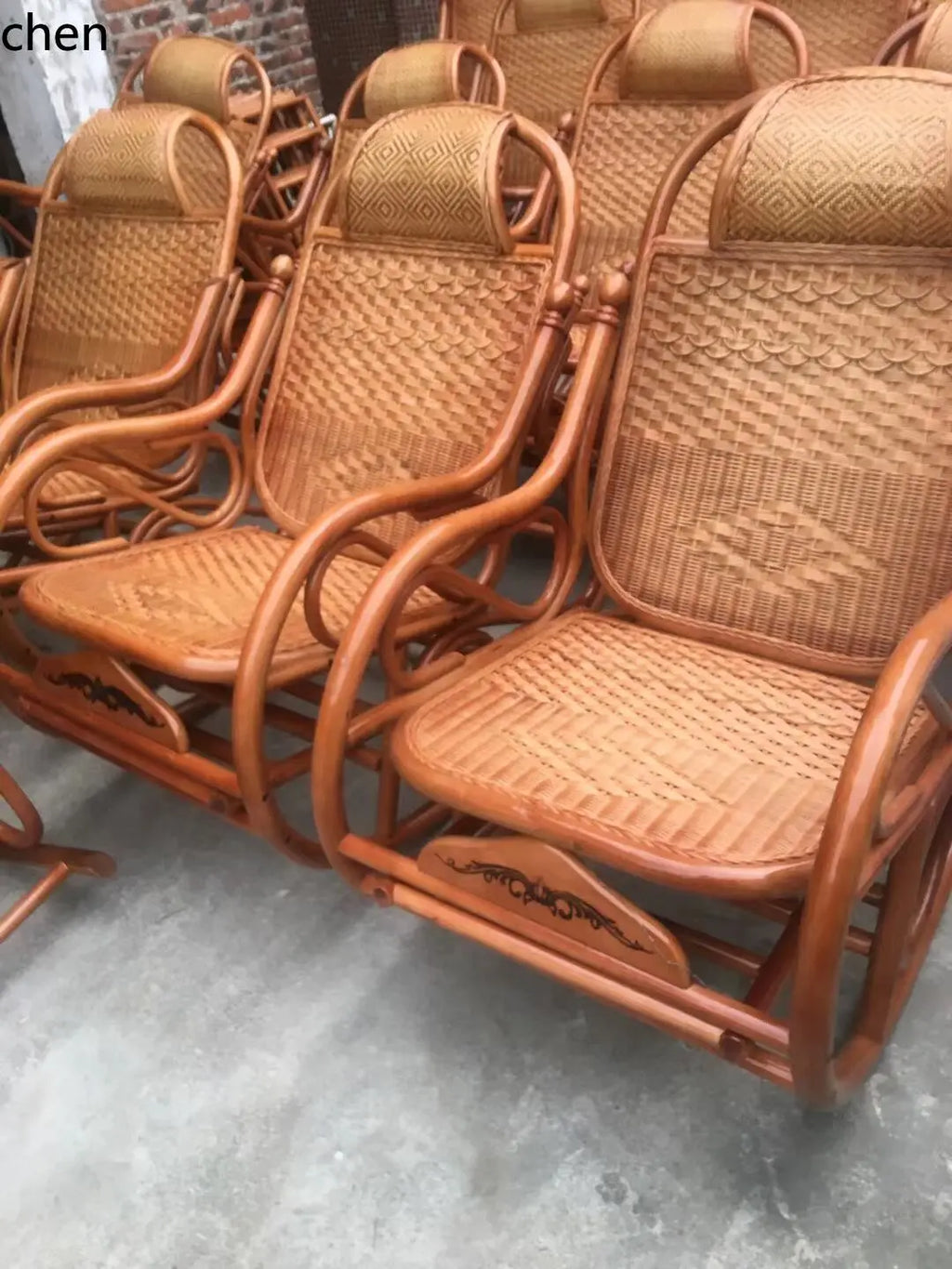 CZ Rocking Chair Hanging Basket Natural Real Rattan Plant Woven Relaxing Leisure Recliner