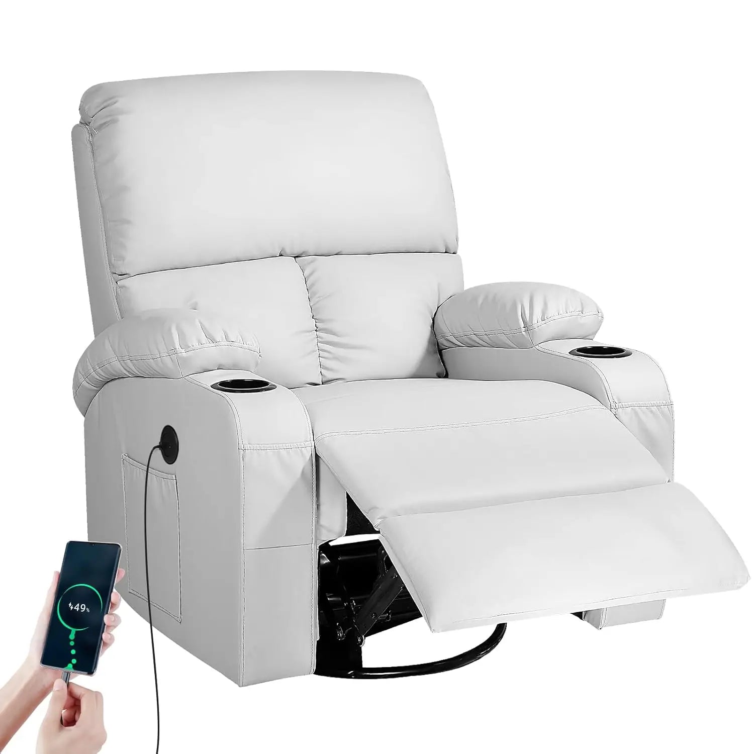Massage Rocker Recliner Chair with Vibration And Heat USB & Type-C Ports 360° Customizable Rocking Recliner Chair