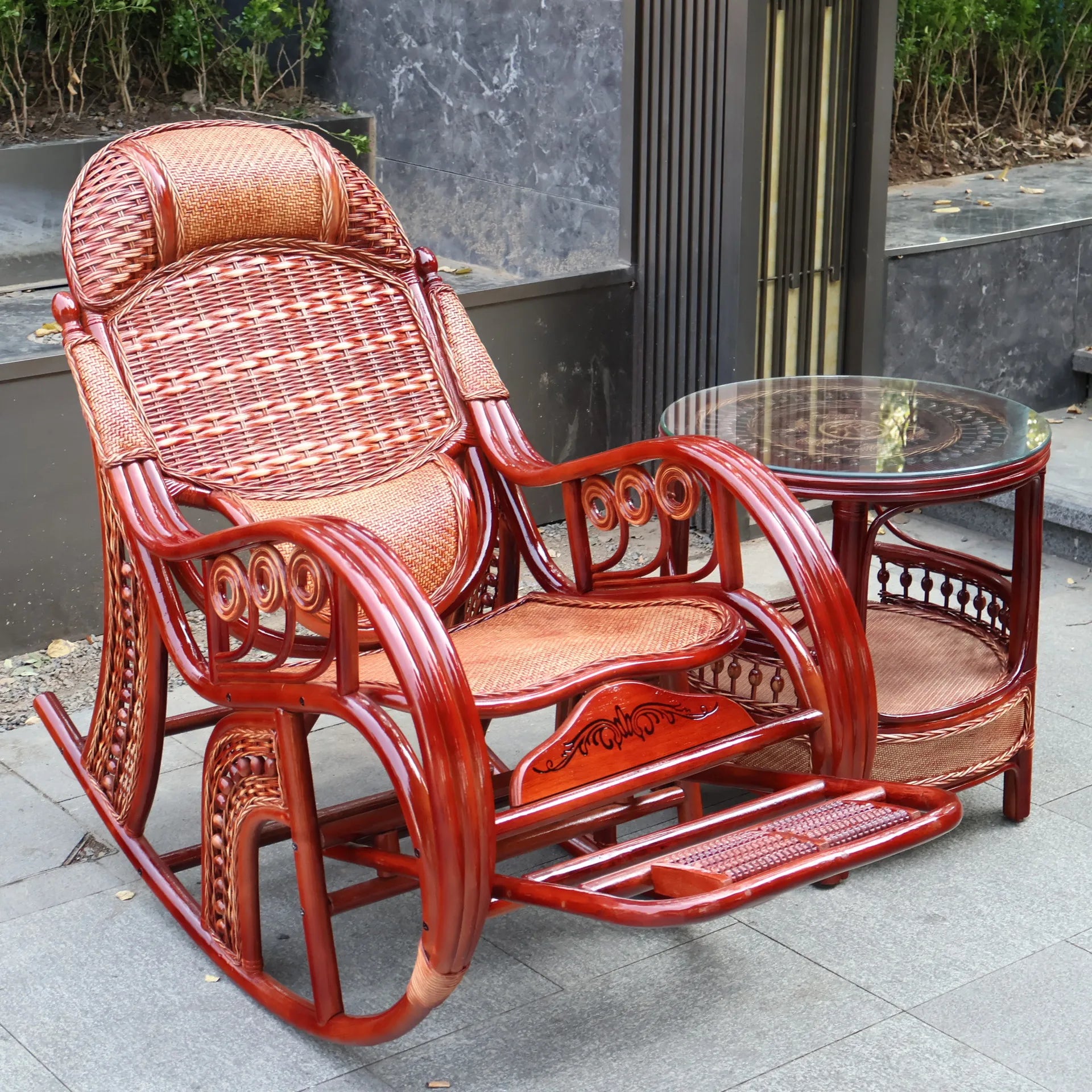 New Chinese rattan chair happy chair factory courtyard elderly rattan sofa