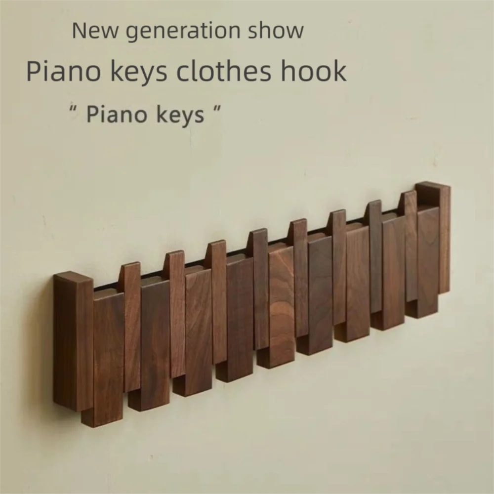 New Wall Mounted Wood Coat Racks with 8 Hooks Piano Key Shaped Entry Door Porch Hanging Hook Art Hats Organizer Keys