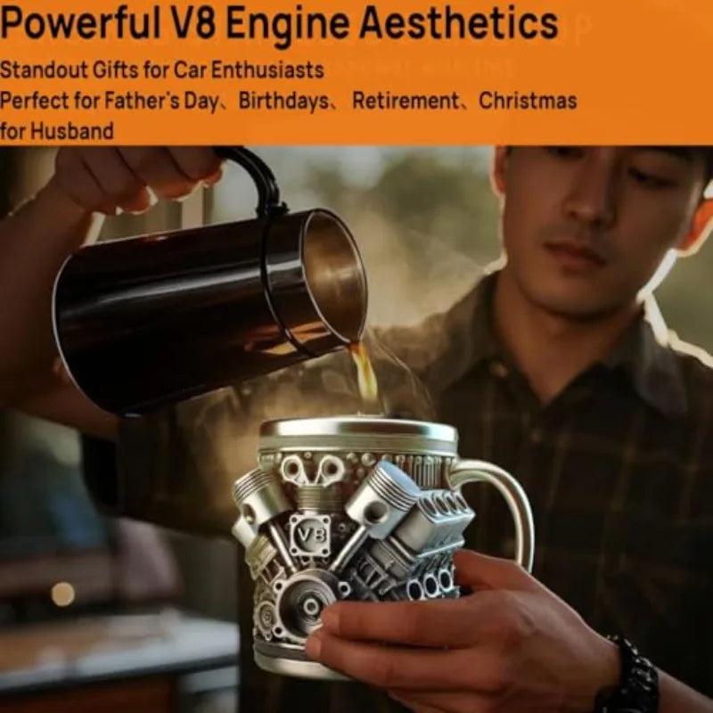 V8/V6 Engine Stainless Steel Cup 3D Piston Coffee Mug Barbecue Beer Stein Tea Cups Creative Mechanic Gifts For Car Lovers Men