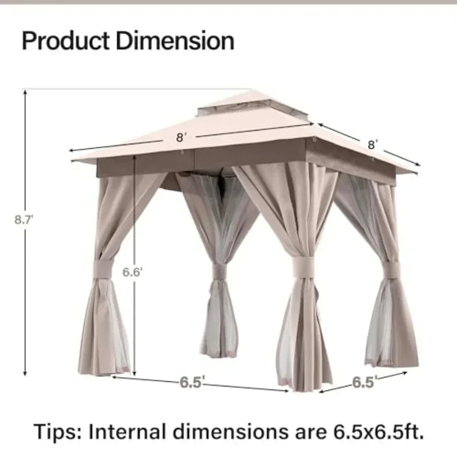 Outdoor Patio Gazebo Heavy Duty Party Tent Shelter with Double Roofs Mosquito Nettings and Privacy Sns for Backyard Events Part