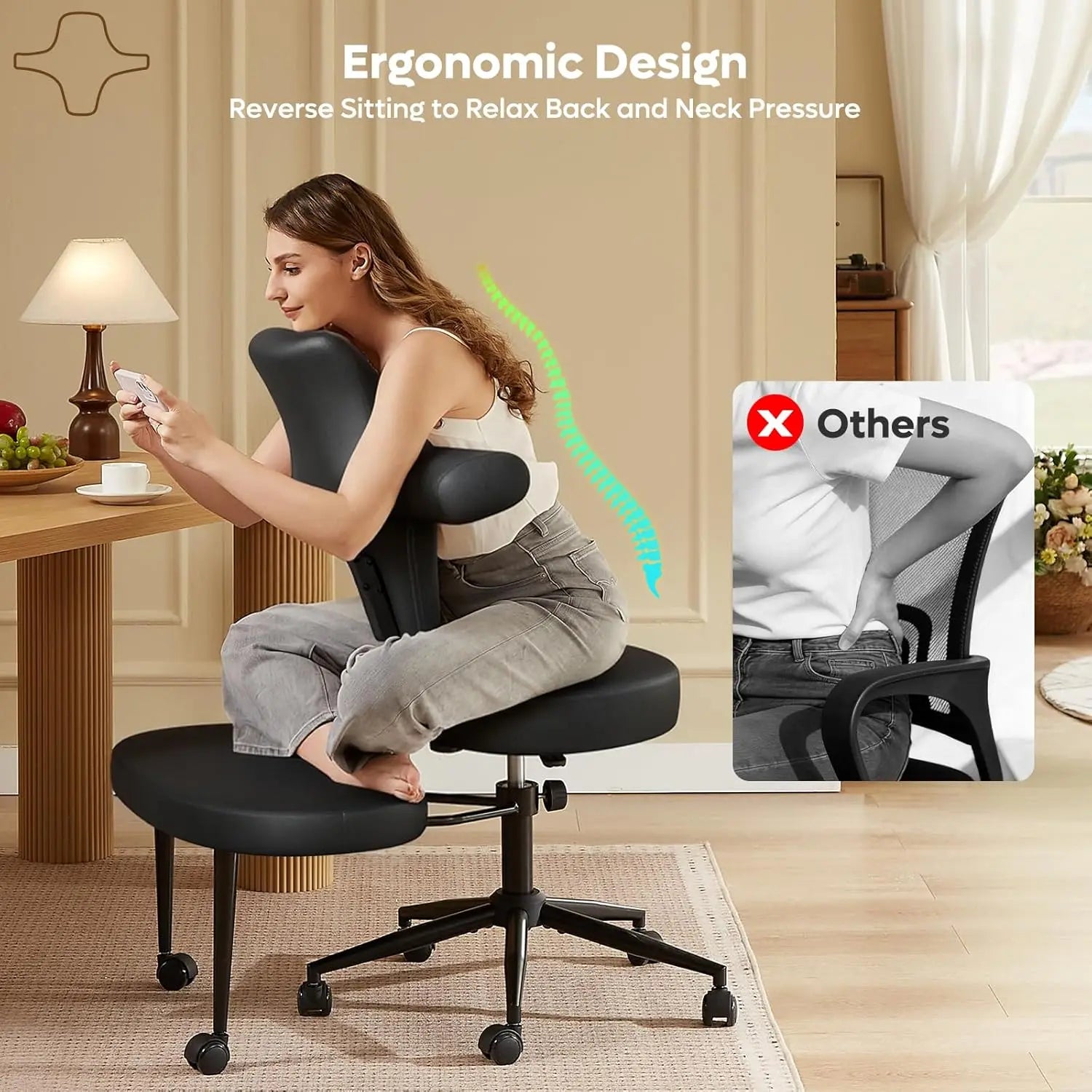 Ergonomic Cross Legged Office Chair Extra Wide for ADHD and Meditation, Kneeling Chair with 360° Swivel Wheels and, Custom