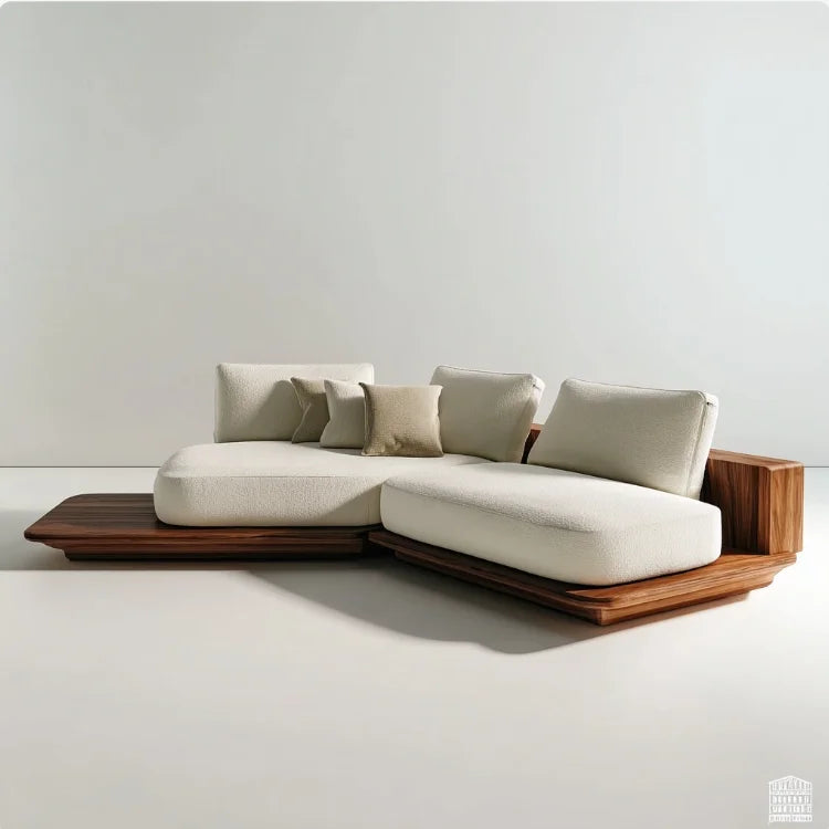 # Modern Minimalist Walnut Straight Row Fabric Sofa Bed Set Sponge Creative Light Luxury Living Room