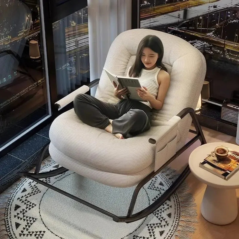 Cozy Home Rocking Chair Balcony Leisure Lounge Chair for Adults, Ergonomic Lazy Rocker for Living Room Relaxation Lunch Breaks