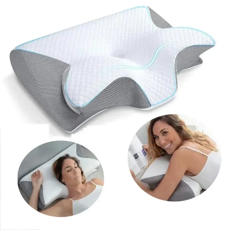 Sleep Memory Pillow — Butterfly Contoured Memory Foam Neck Pillow for Cervical Support &amp; Pain Relief