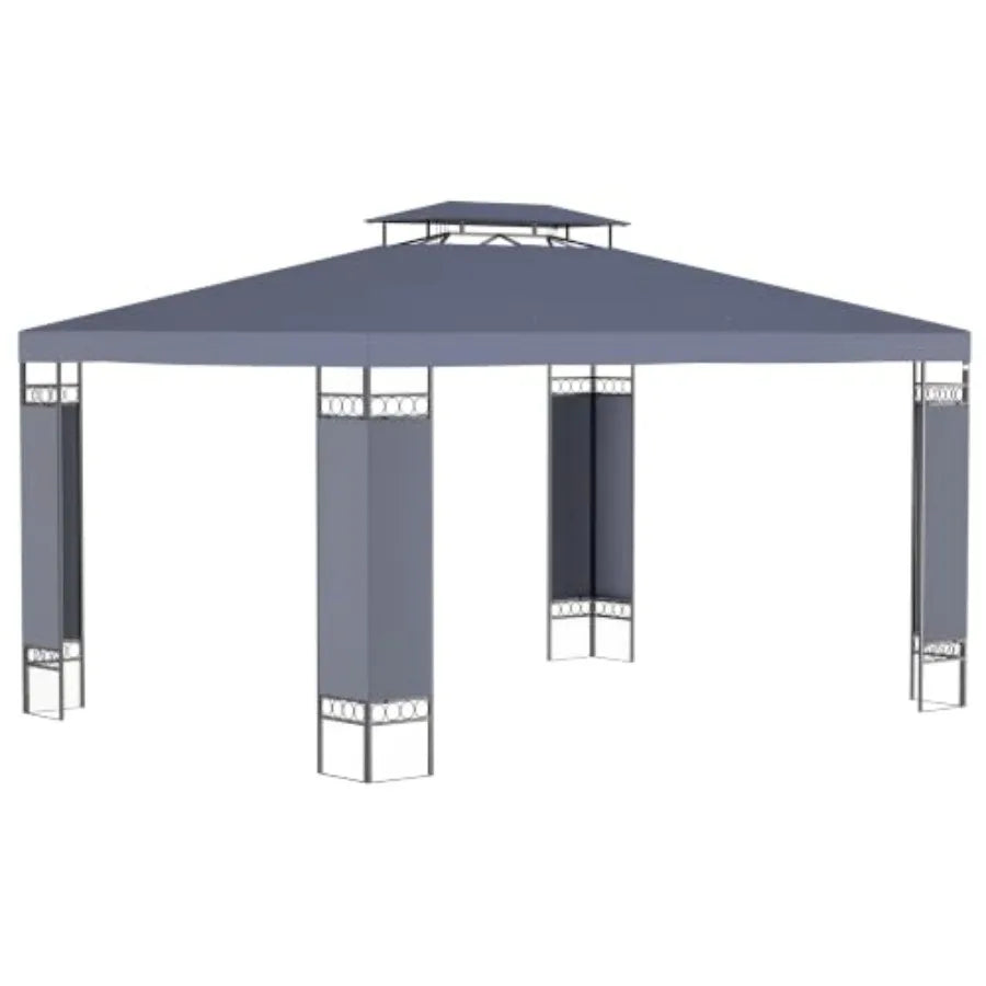9.6' x 13' Patio Gazebo w/Screen Decorate Corner Frame