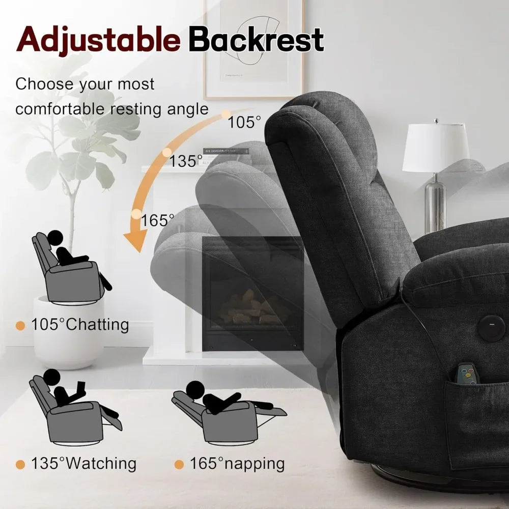 Recliner Chair,Rocking Chair with Massage and Heat,360° Swivel Recliner Chairs for Adults,for Bedroom,Nursery,Living Room Chairs