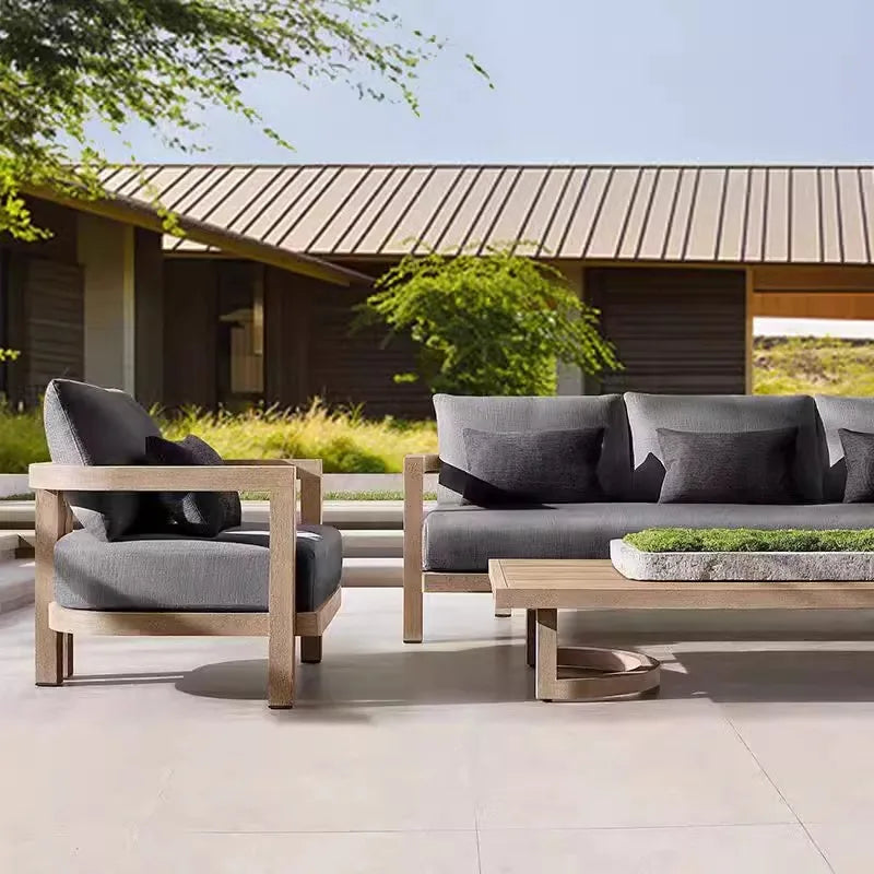 Outdoor solid wood sofa, garden terrace, hotel, homestay, balcony designer, outdoor leisure furniture combination