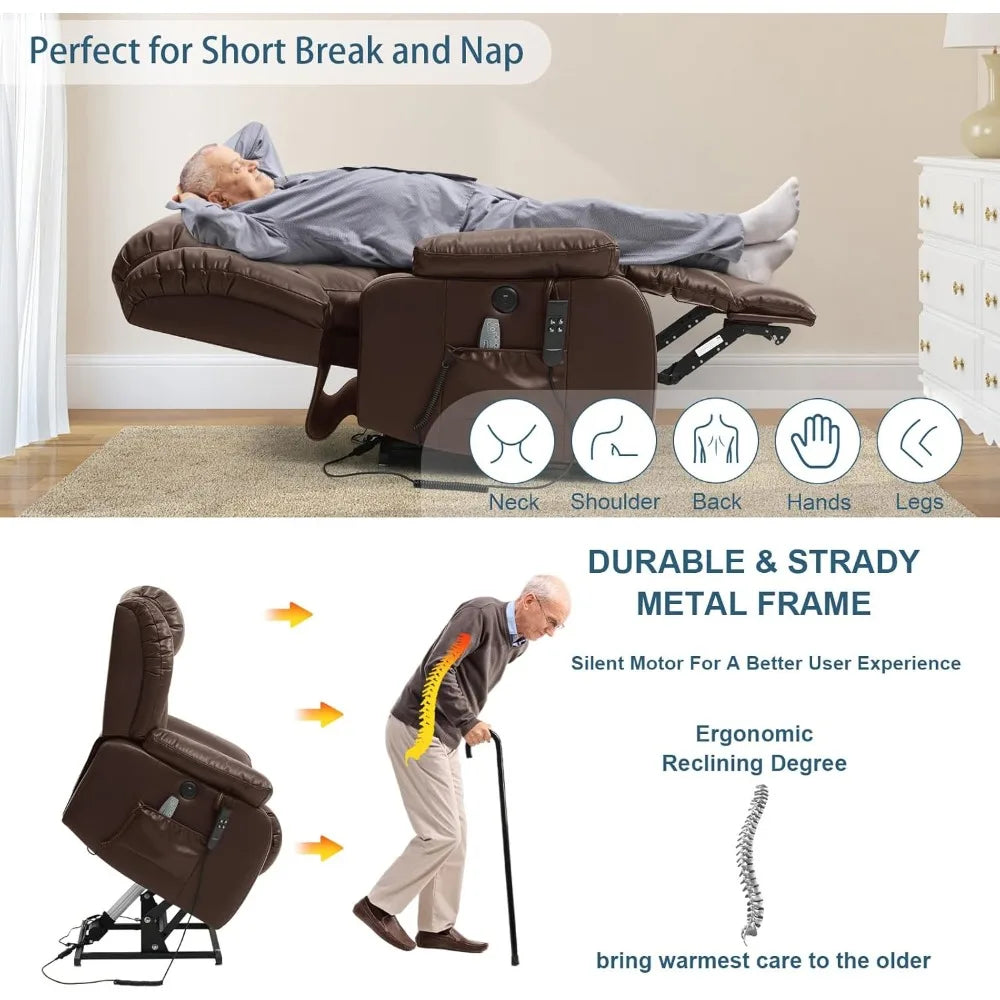 Dual Motor Power Lift Recliner Chair for Elderly, Infinite Position Lay Flat Lift Chair with Massage and Heat, USB Ports,