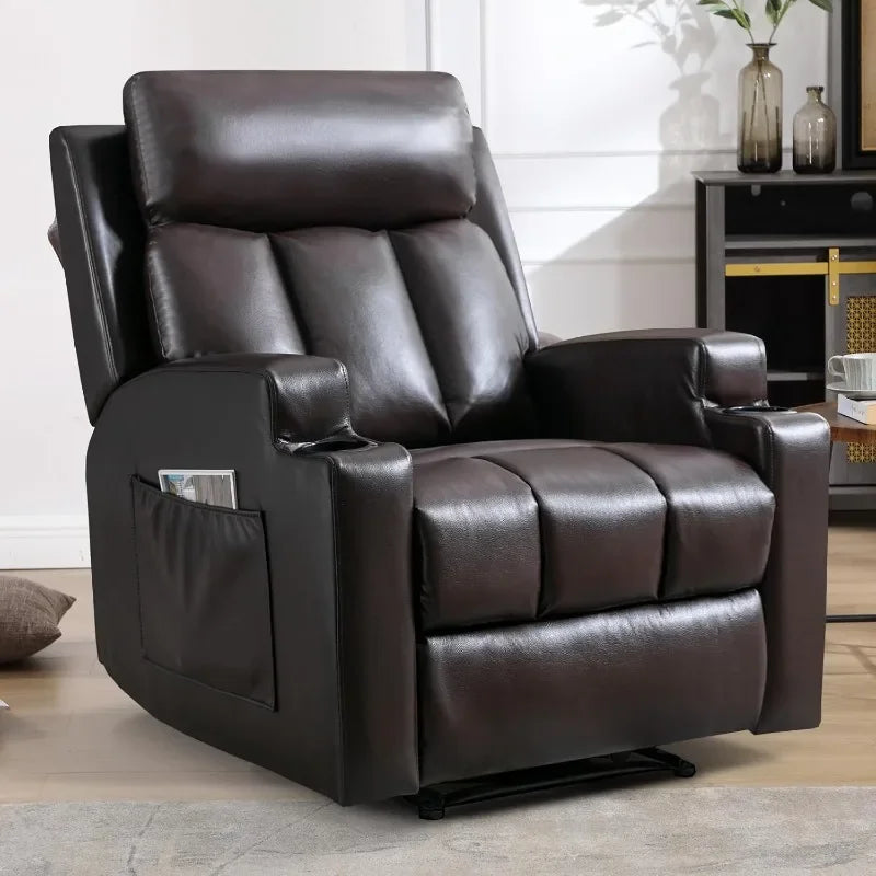 CANMOV Manual Recliner Chair with Massage and Heat,Breathable Leather Recliner Chair with Armrest and Backrest