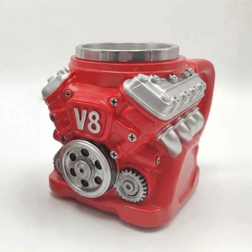 Retro Engine Coffee Mug with Handle 300ML 15oz V6 Engines Stainless Steel Cup Realistic Design Double Wall Insulation Car Mug