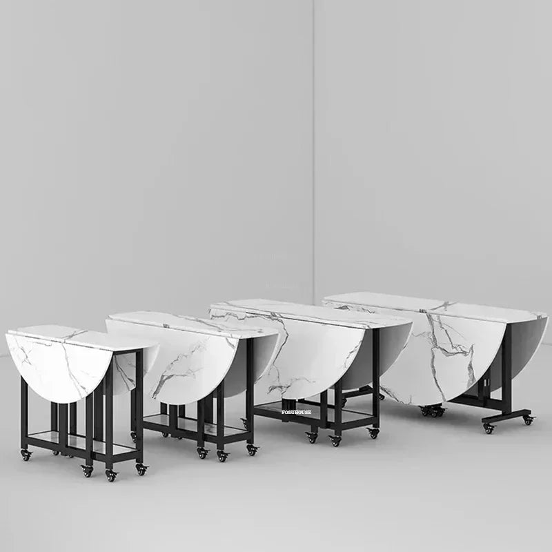 Home Folding Dining Table Set with Chairs Mobile Round Furniture Modern Kitchen Living Room Light Luxury Simple Portable