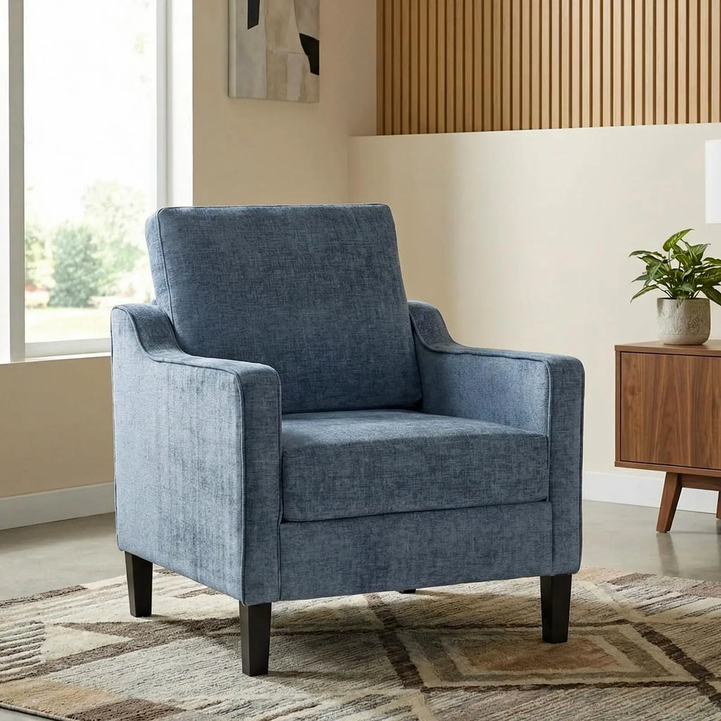 AOOU Accent Chair Mid Century Modern Living Room Upholstered Chenille Armchair Reading Chair, Single Sofa Chair with Removable Cover & Wood Legs for Living Room, Bedroom