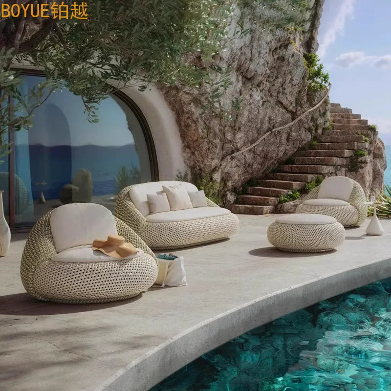Outdoor rattan sofa B & B terrace balcony rain and sun protection coffee table combination villa garden furniture outdoor
