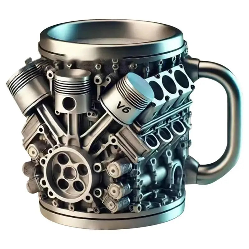 AD-V6 Engines Stainless Steel Cup Coffee Mug Car Engine Coffee Cup With Insulated Handle For Car Lovers Gift