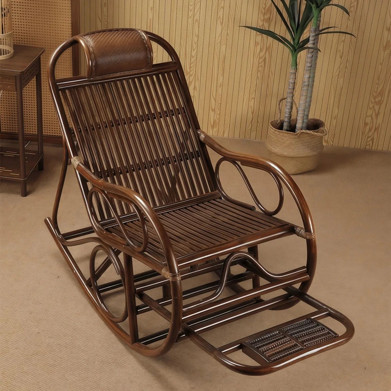 DSA real rattan chair rocking chair recliner balcony home leisure rocking chair elderly living room courtyard rattan lazy