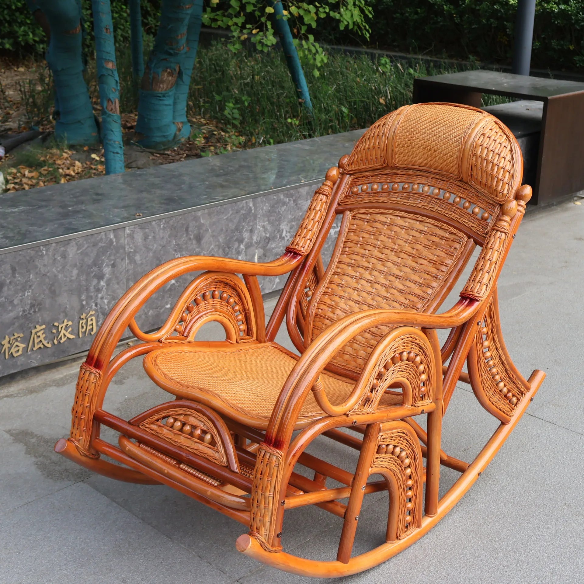 PYH pure natural true rocking chair adult rocking chair elderly rattan balcony household strong free rattan chair