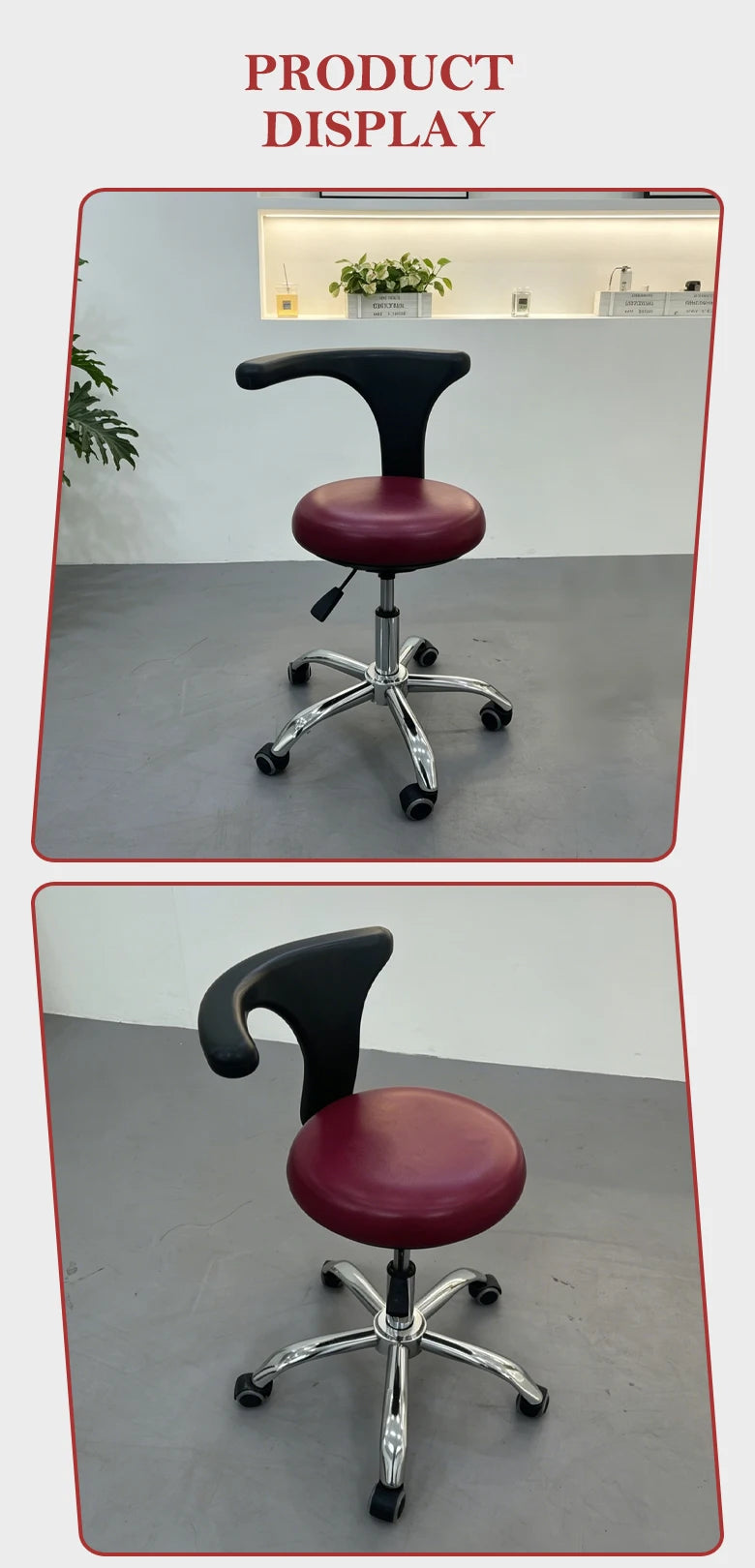 Hand Operated Lifting Rotary Lab Stool Full Leather Cushion Movable Base Professional Seat for Dental Clinic Nurse Work Area
