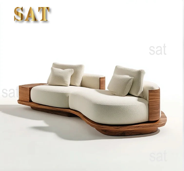 #Modern Style Two-Seat Sectional Sofa Bed Set Storage Fabric Wooden Legs For Home Apartment Hotel Villa Use