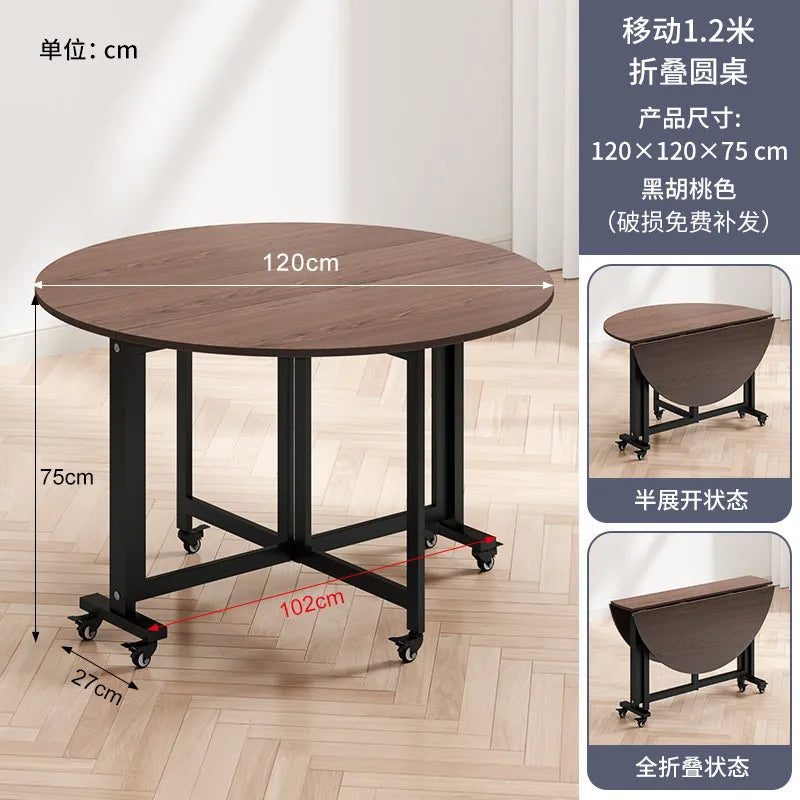 Folding table Household dining table Small apartment round table Multifunctional installation-free mobile simple round dining