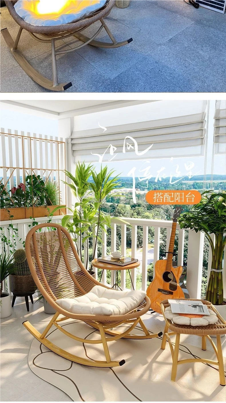 Rattan rocking chair outdoor balcony lounge chair leisure courtyard lazy sofa can lie and sleep outdoor single rattan chair