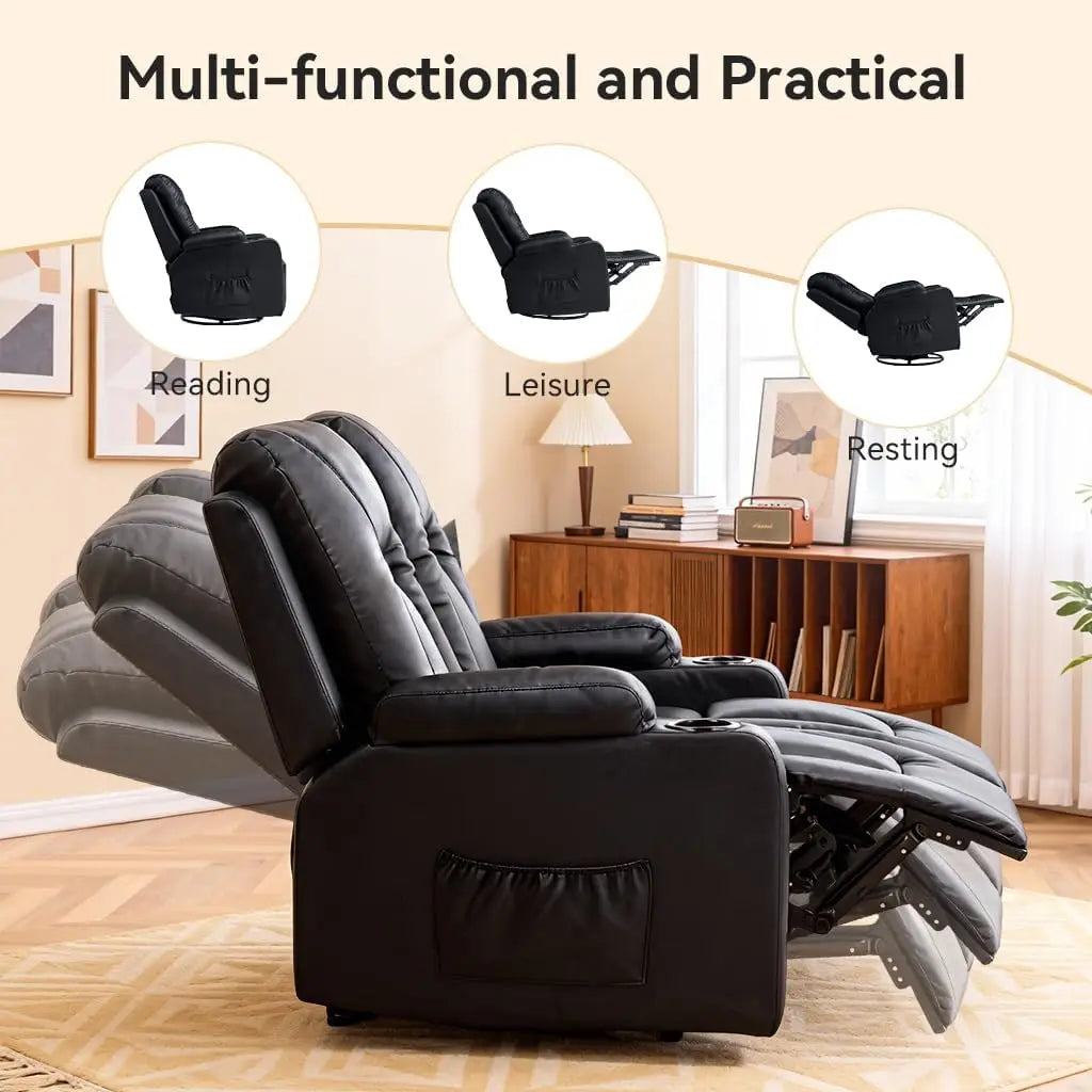 Living Room Furniture Set,Faux Leather Manual Recliner Sofa Sets | Reclining Couch with Cup Holders and Pockets,Loveseat and Arm