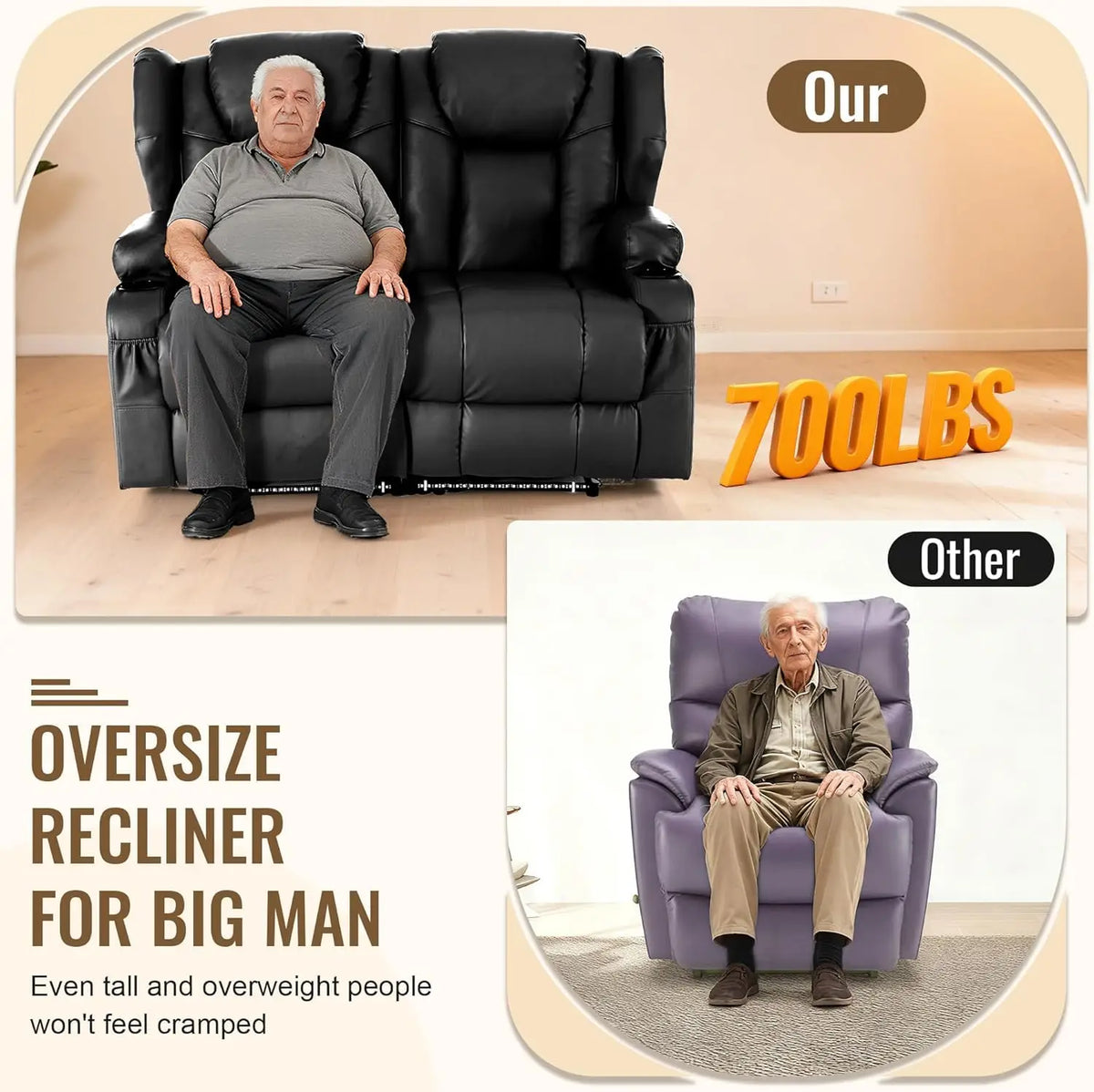 Power Recliner Loveseat for Living Room, Loveseat Sofa with Center Console, USB Type-C Port, PU Leather Chair with, Custom