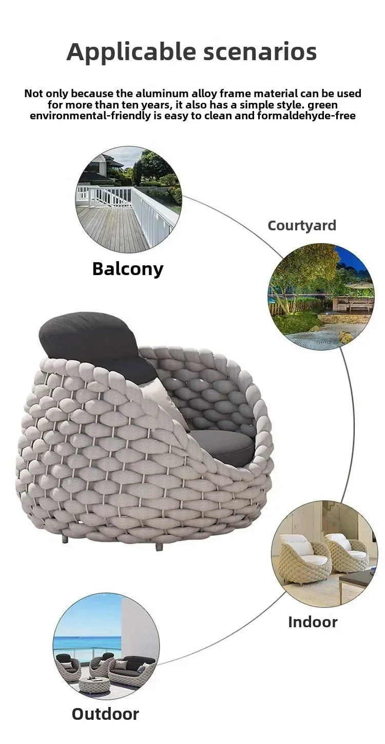 All-Weather Rattan Outdoor Sofa Set or Villa Balcony Living Room Leisure Terrace Furniture fCourtyard Combination Double Chair