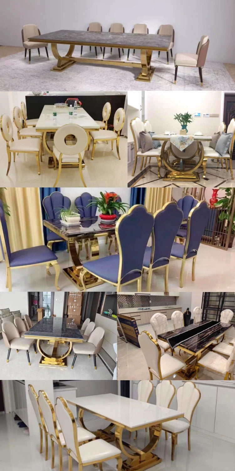 High Luxury Designer Dining Table Silver Dining Set with 4 Chairs Modern Home Dining Room Furniture