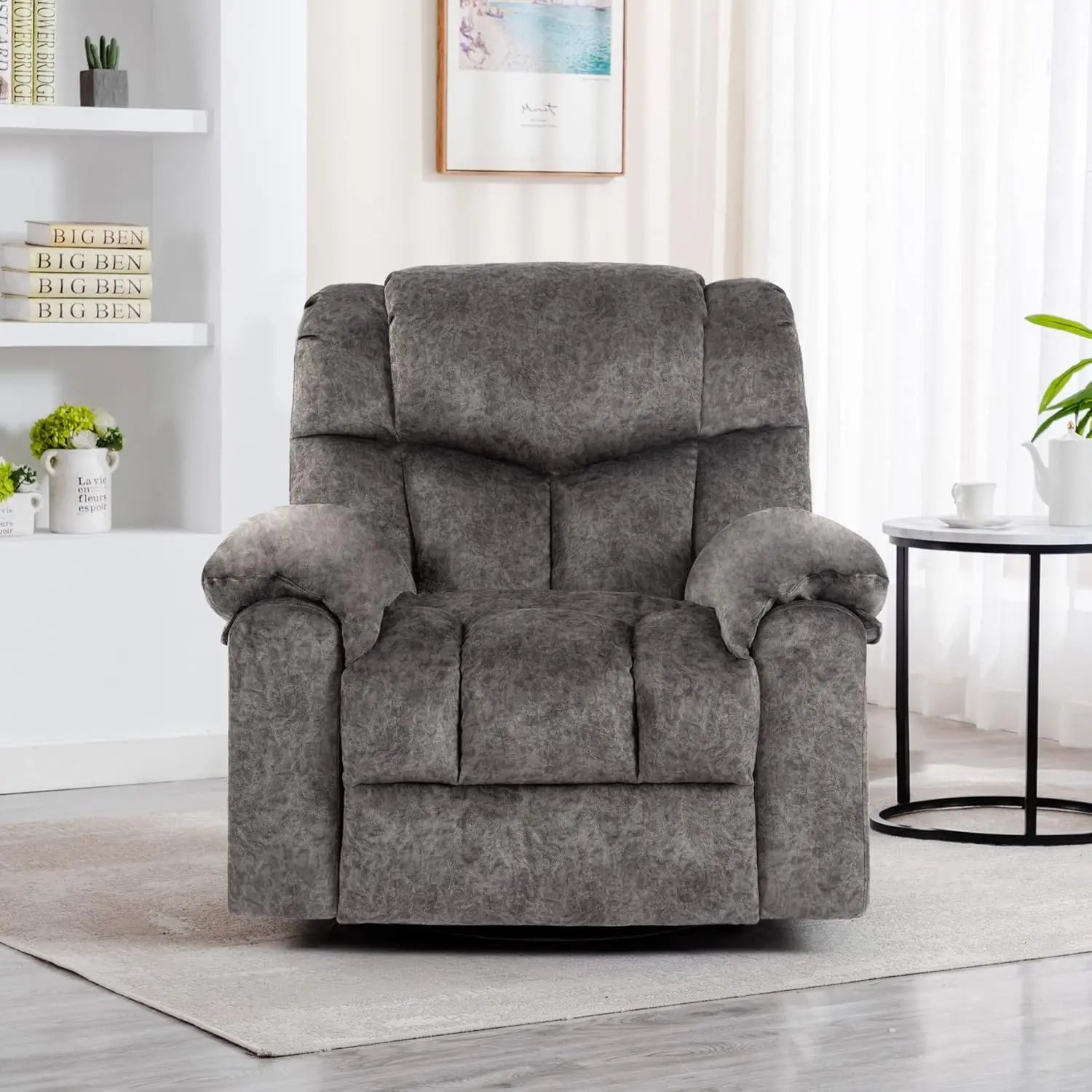 Recliner Chair with Swivel Glider Base for Living Room, Overstuffed Rocker Recliner with Foldable Armrest & Hidden, Customized