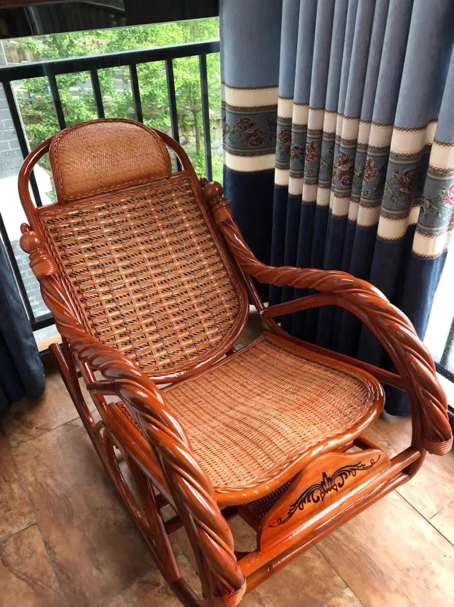 Home Balcony Leisure True Vine Elderly Rocking Chair Reliable Back Braided Rattan Chair Living Room