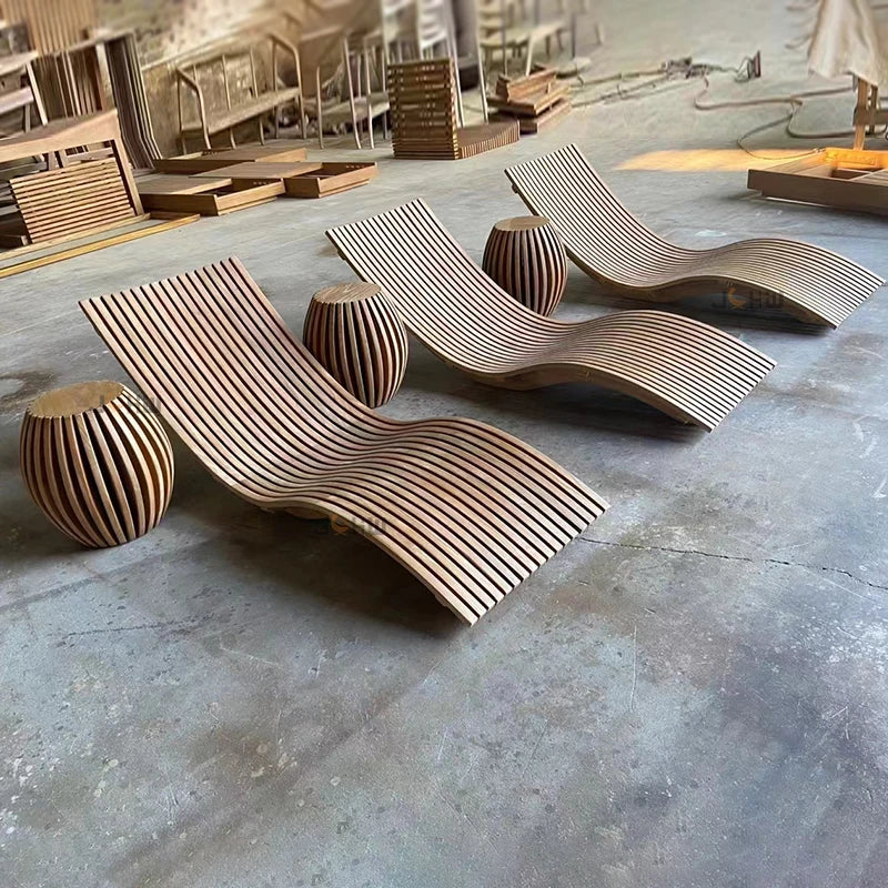 Sofa, with Waterproof UV-resistant Cushion, Outdoor Wooden Furniture, with Customized Service, for Hotel Patio Courtyard Use