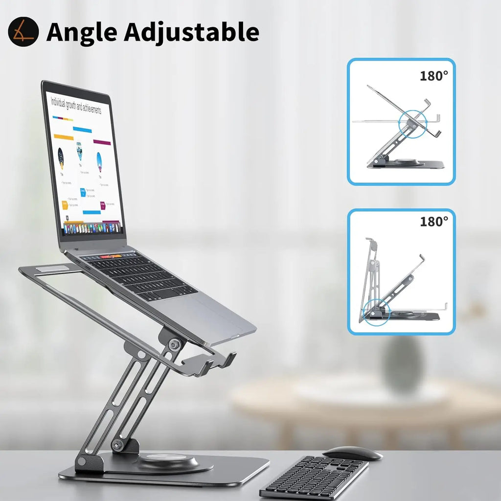 Foldable Portable Adjustable Computer Stand with 360° Rotating Base Ergonomic Laptop Riser  Laptop Stand for Desk