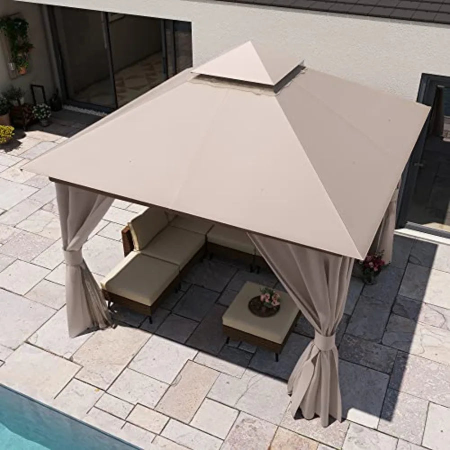 Gazebo 10x10ft, Heavy Duty Patio Gazebo with Expansion Bolts, Party Canopy Tent with Double Roofs, Mosquito Nettings and Privac