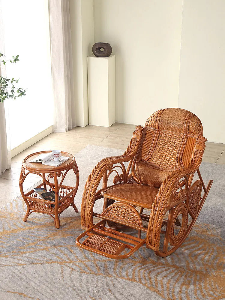 Rattan Chair Casual Rocking Chair Natural Real Rattan Recliner Balcony Rocking Chair Adult
