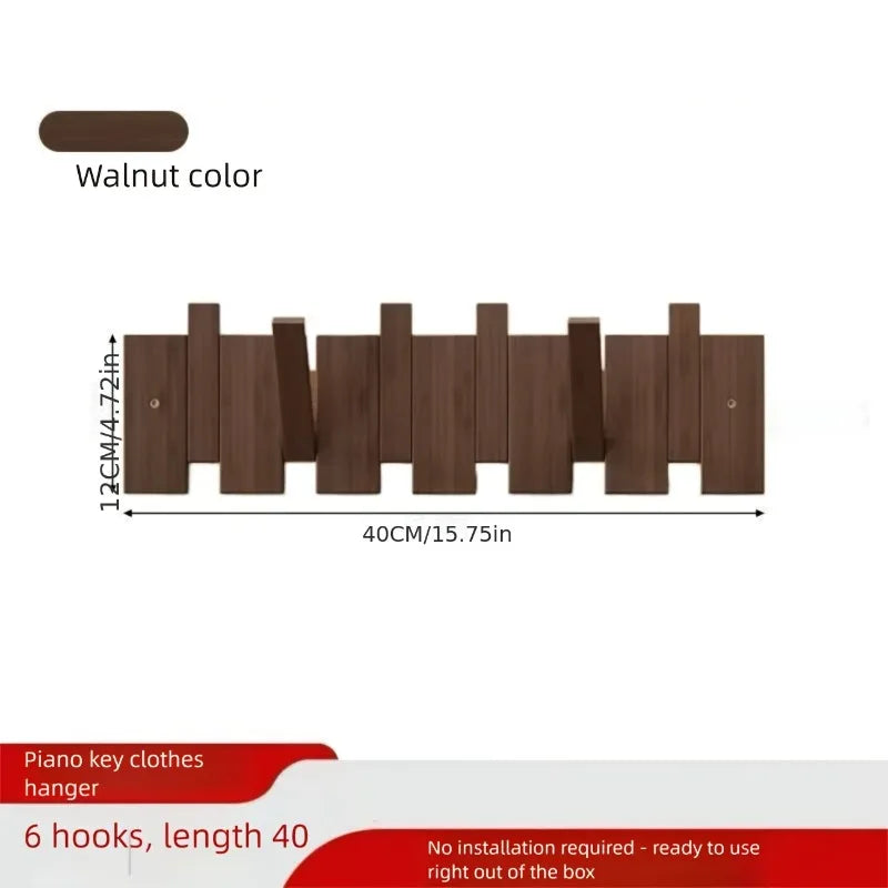 Solid Wood Piano Key Coat Rack – No-Drill Wall Hook, Foldable, Entryway Organizer & Key Holder
