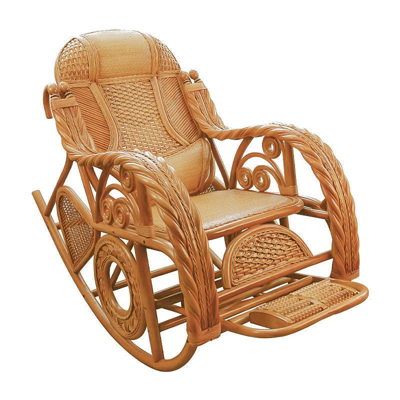 natural real rattan happy elderly solid wood rocking balcony household rattan rocking chair rattan