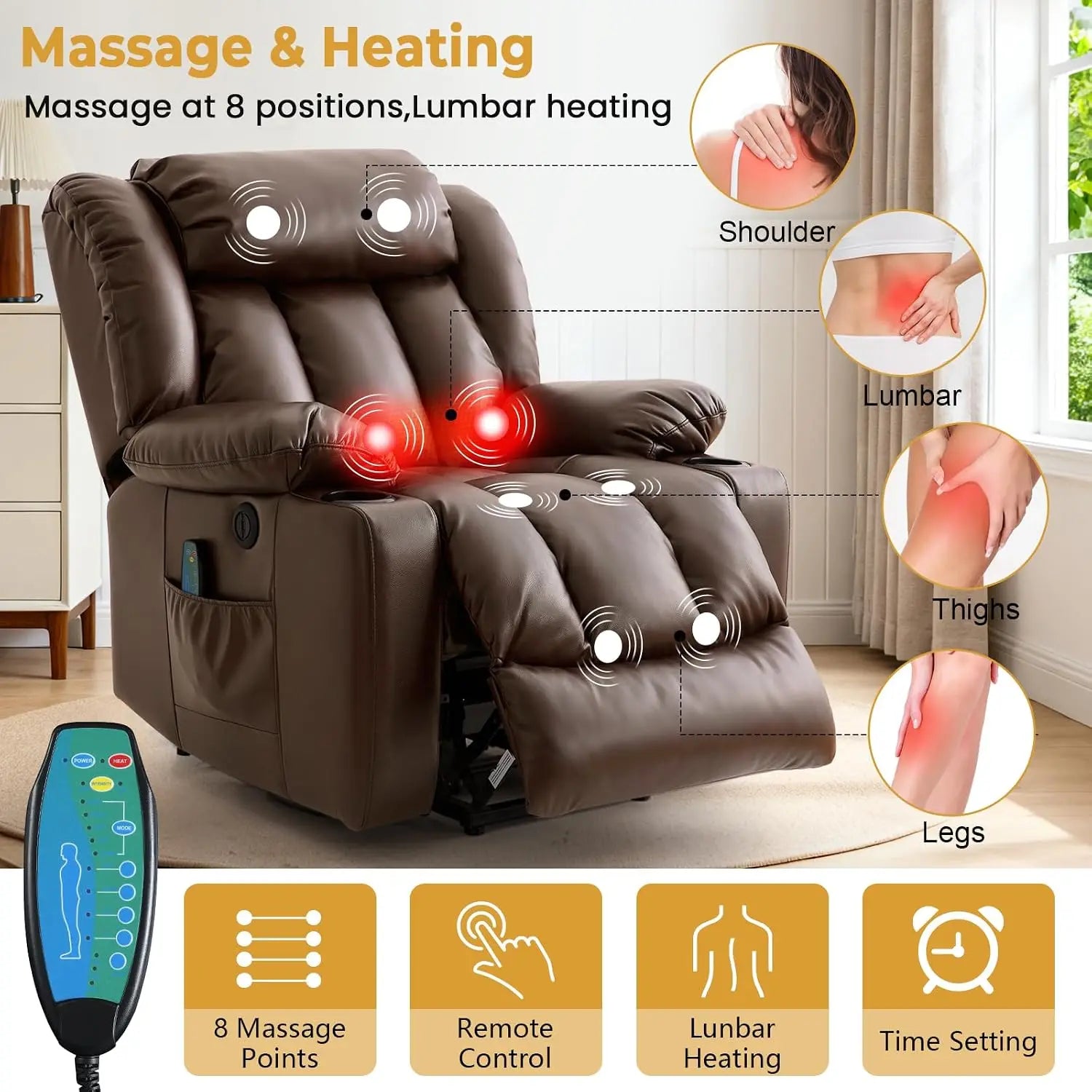 PARKOL Power Lift Recliner Chair for Elderly & Seniors, Breathable Leather Electric Recliner with Vibration Massage & Lumbar