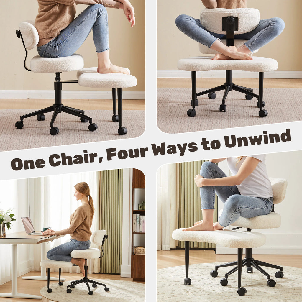 JHK Teddy Fleece Armless Ergonomic Office Chair with Lumbar Support Rolling Swivel Multiple Combination Methods Office Chair