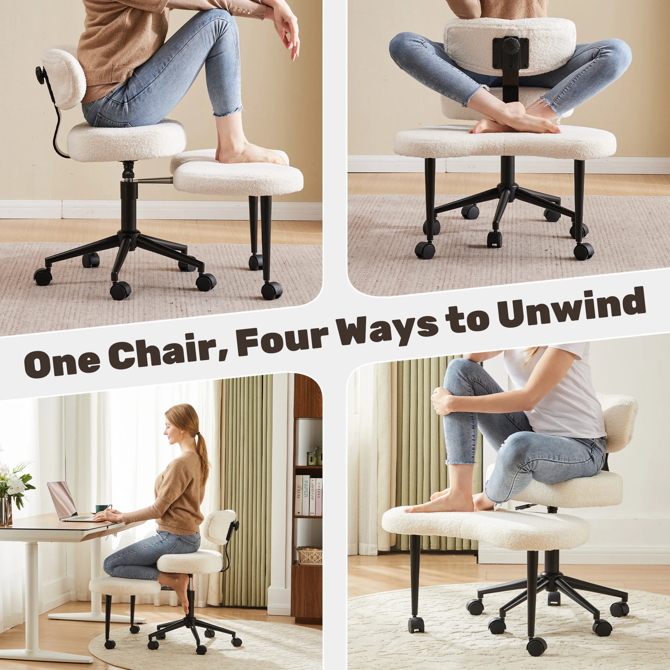 JHK Teddy Fleece Armless Ergonomic Office Chair with Lumbar Support Rolling Swivel Multiple Combination Methods Office Chair
