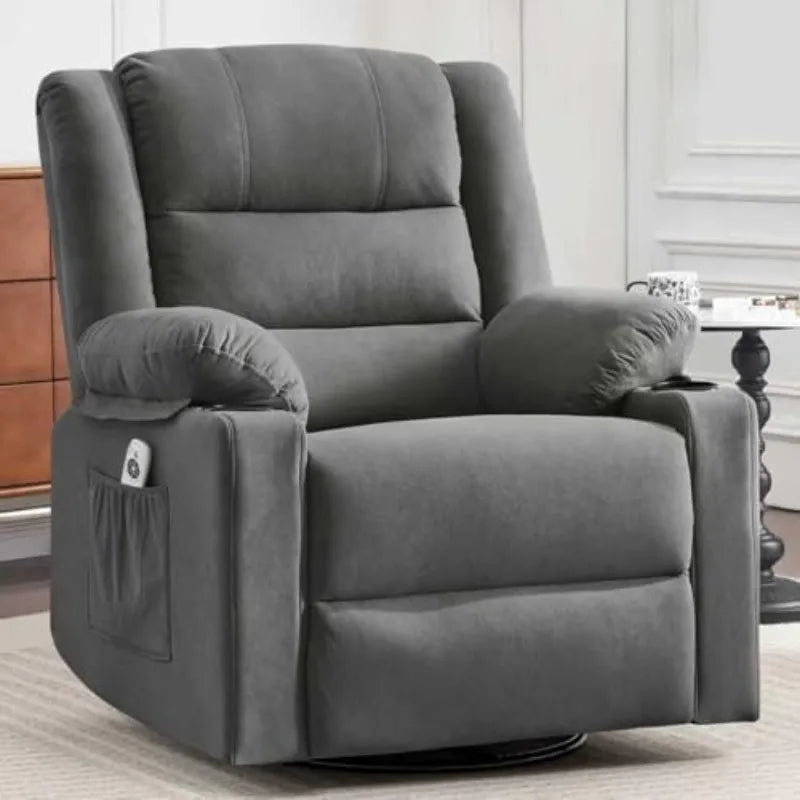 Swivel Rocker Recliner Chair for Adults with Massage and Heat, Cup Holders and Side Pockets, Glider Rocking Reclining