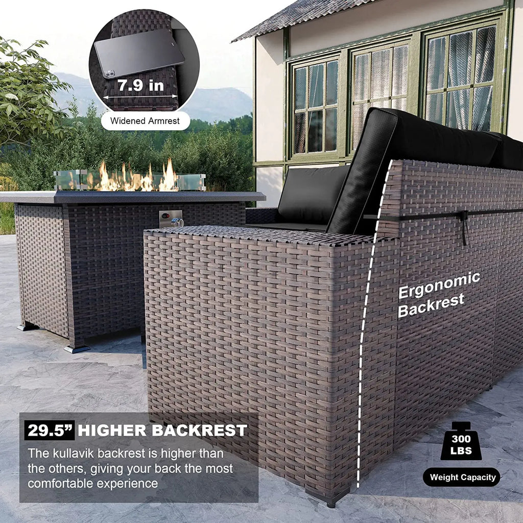 7-Piece Wicker Patio Furniture Set with Fire Pit Table, Outdoor Sectional Sofa, Customized