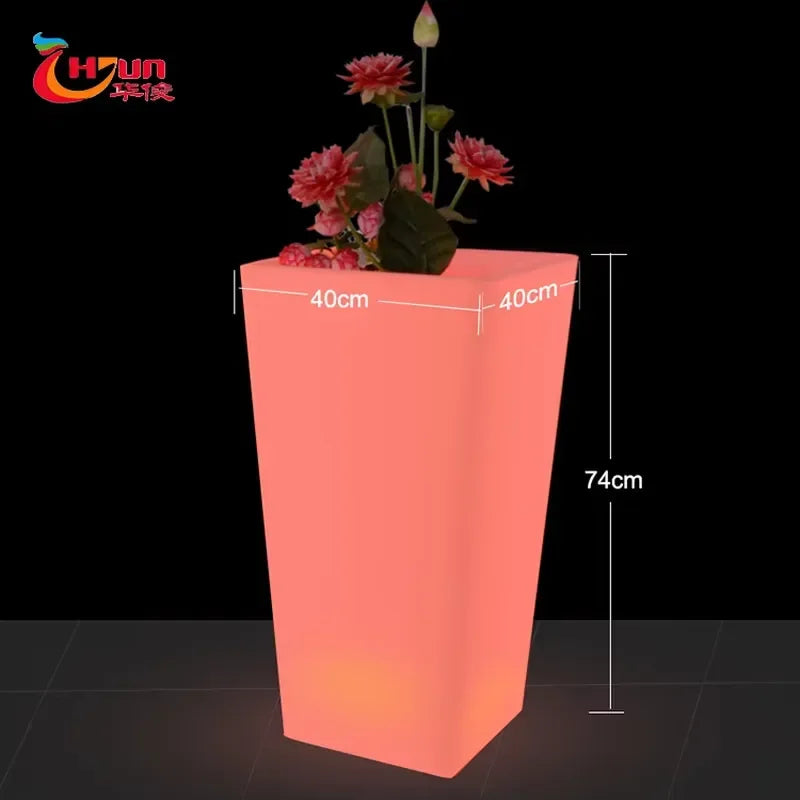 LED Glowing Rechargeable Flower Pot Outdoor LED Luminous Planter Pots with Floor LED Lighting for Garden Decor Planting